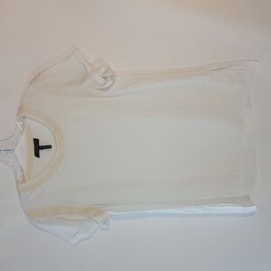 RAG & BONE Embroidered Round Neck Side Slit Hem Cream Top